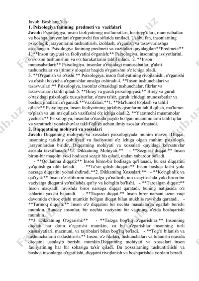 psixologiya fanining predmeti va vazifalari — DOC