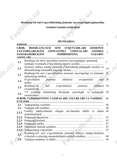 boshlangʻich sinf oʻquvchilarining jismoniy tayyorgarligini gimnastika vositalari asosida tarbiyalash — DOC