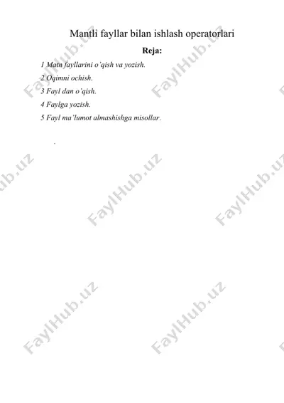 mantli fayllar bilan ishlash operatorlari — DOCX