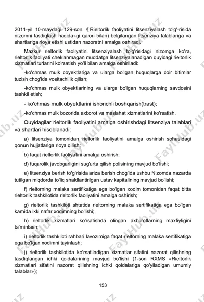 rieltorlik faoliyatini litsenziyalash nizomi — DOC