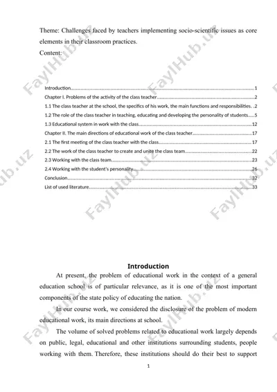 challenges faced by teachers implementing socio-scientific issues in classroom practices — DOC