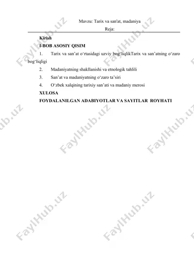 tarix va san'atning o‘zaro bog‘liqligi — DOCX
