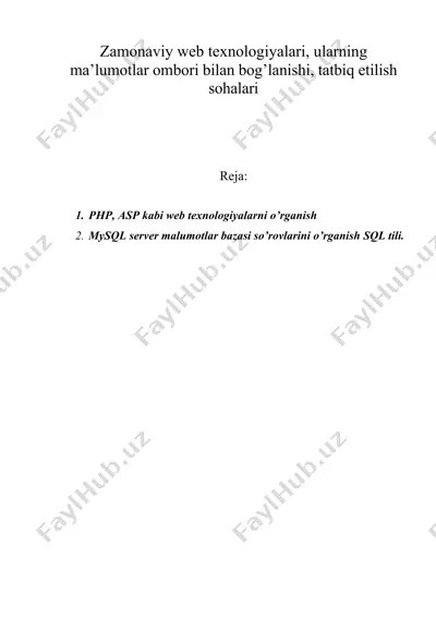 zamonaviy web texnologiyalari, ularning ma’lumotlar ombori bilan bog’lanishi, tatbiq etilish sohalari — DOC