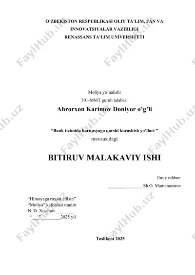 bank tizimida karupsyaga qarshi kurashish yoʻllari — DOCX