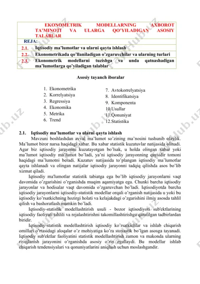 ekonometrik modellar haqida — DOC