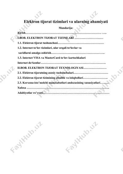 elektron tijorat tizimlari va ularning ahamiyati — DOC