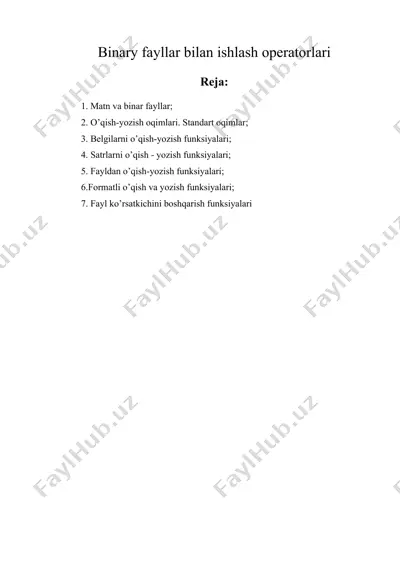 binary fayllar bilan ishlash operatorlari — DOCX