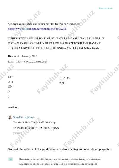 elektrotexnika va elektronika fanida ta'lim berish uchun ilmiy maqola — DOC