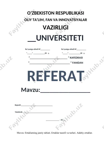 referat "ertaklarning janriy tabiati" — DOC