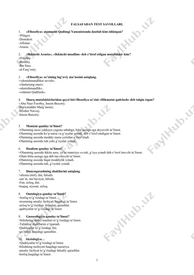 falsafadan test savollari — DOC