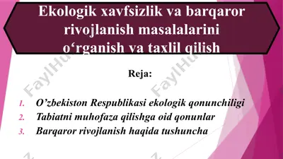 o’zbekiston respublikasi ekologik qonunchiligi — PPTX