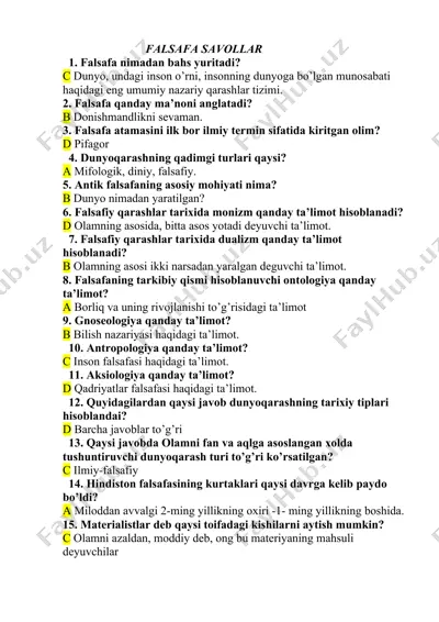 falsafa savollari — DOC