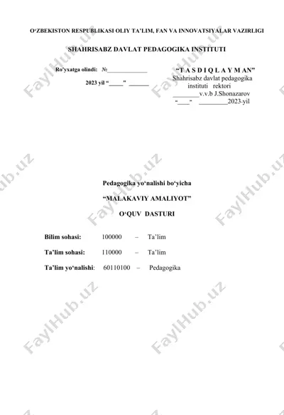 pedagogika yo‘nalishiga malakaviy amaliyot — DOC