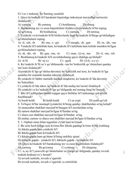 fe`l so`z turkumi. fe`llarning yasalishi — DOC