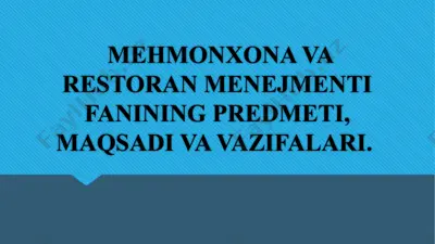 mehmonxona va restoran menejmenti — PPTX