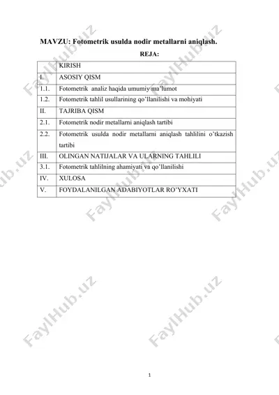 fotometrik usulda nodir metallarni aniqlash — DOC