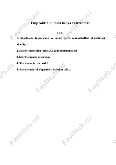 fuqarolik huqudida hadya shartnomasi — DOC