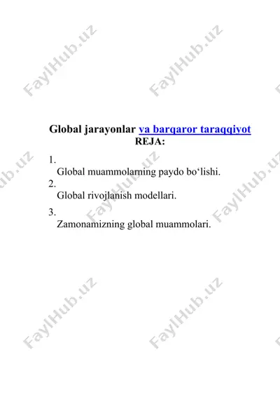 global jarayonlar va barqaror taraqqiyot — DOC
