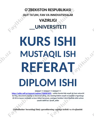 globallashuv borasidagi ilmiy qarashlarning vujudga kelishi va rivojlanishi — DOC