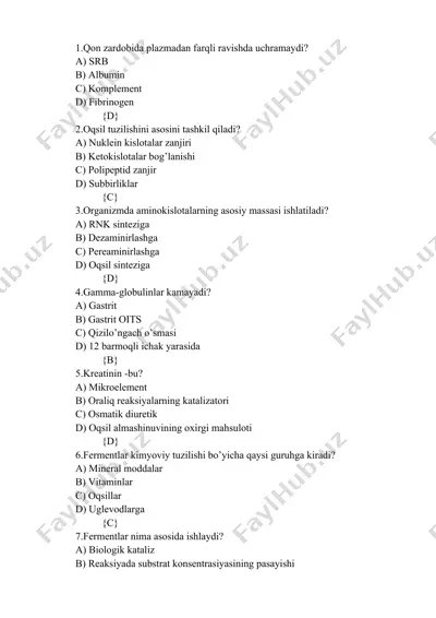 biologiya test savollari — DOC