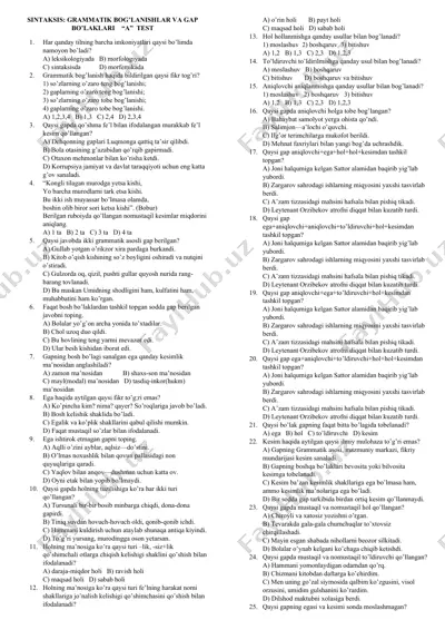 sintaksis: grammatik bog’lanishlar va gap bo’laklari “a” test — DOC