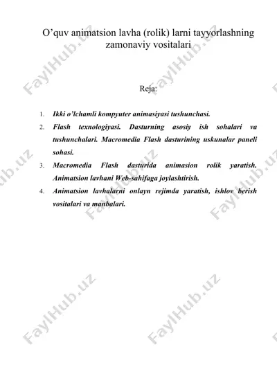o’quv animatsion lavha (rolik) larni tayyorlashning zamonaviy vositalari — DOC