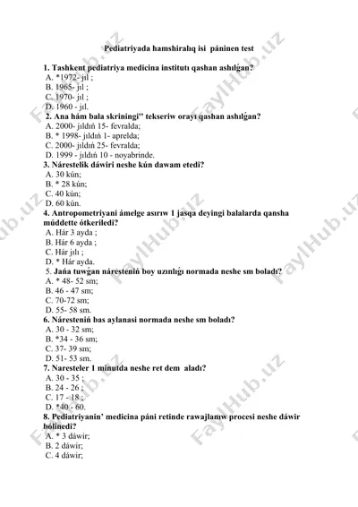 pediatriyada hamshiralıq isi paninen test — DOC