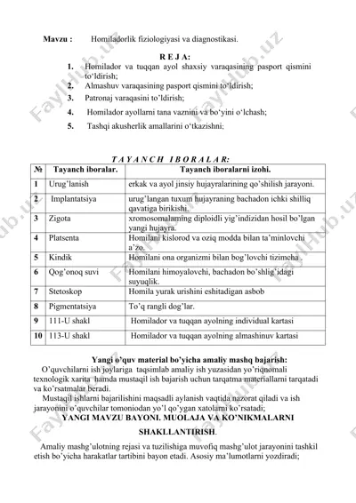 homiladorlik fiziologiyasi va diagnostikasi — DOC