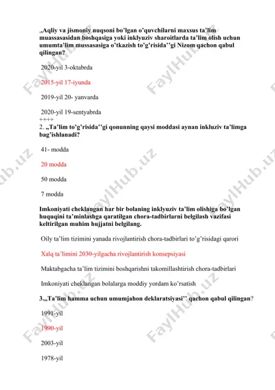 ta'lim so'ralari va ularning javoblari — DOC