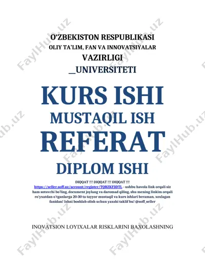 inovatsion loyihalar risklari boshqarishning asosiy usullari — DOC