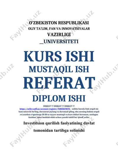 investitsion qurilishda davlat tartibga solish — DOC