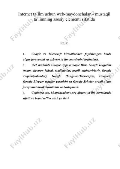 internet ta’lim uchun web-maydonchalar – mustaqil ta’limning asosiy elementi sifatida — DOC