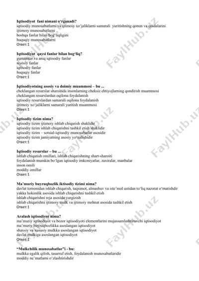 iqtisodiyot fanining asosiy mavzulari — DOC