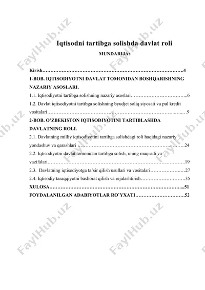 iqtisodni tartibga solishda davlat roli — DOC