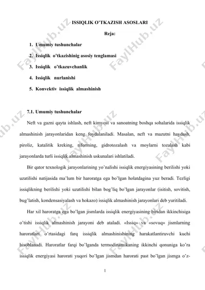 issiqlik o’tkazish asoslari — DOC