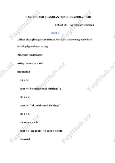 dasturlash || fanidan oraliq nazorat ishi — DOC