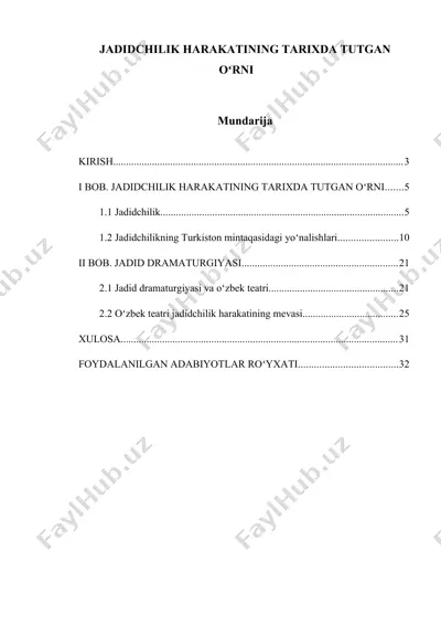 jadidchilik harakating tarixda tutgan o'rni — DOC