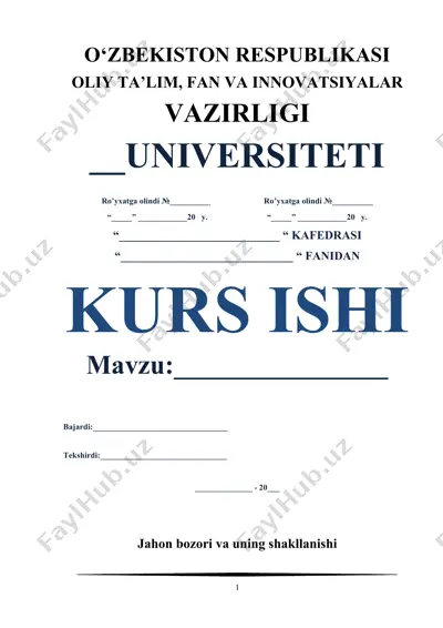 jahon bozori va uning shakllanishi — DOC
