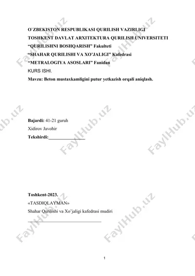 beton mustaxkamligini putur yetkazish orqali aniqlash — DOC