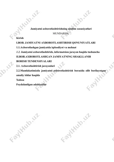 axborotni axborotlashtirishning muhim xususiyatlari — DOC