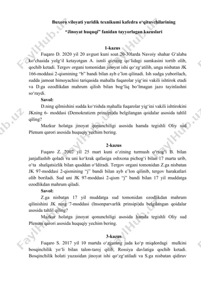 jinoyat huquqi fanidan tayyorlagan kazuslar — DOC