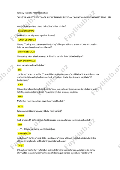 yakuniy va oraliq nazorat savollari — DOC