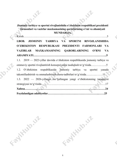 o‘zbekiston respublikasi jismoniy tarbiya va sport to‘g‘risida farmonlar va vazirlar maxkamasining qarorlari — DOC