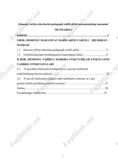 jismoniy tarbiya darslarini pedagogik tahlil qilish mexanizmining mazmuni — DOC