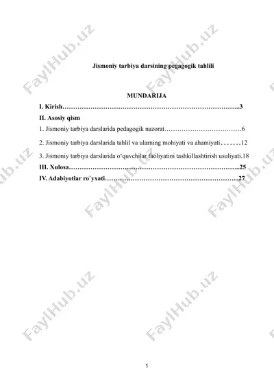 jismoniy tarbiya darsining pedagogik tahlili — DOC