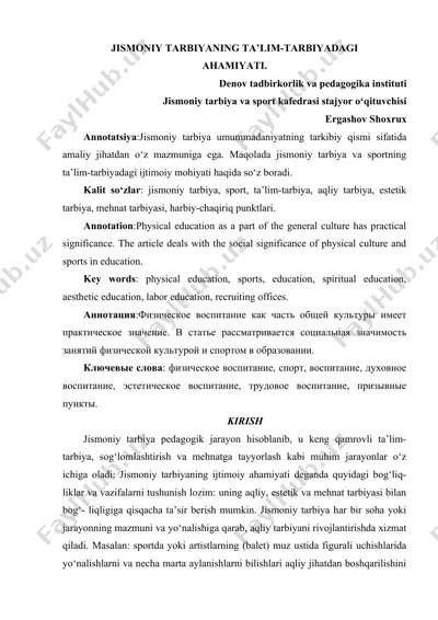 jismoniy tarbiyaning ta’lim-tarbiyadagi ahamiyati — DOC