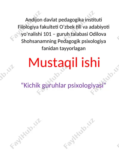 "kichik guruhlar psixologiyasi" — DOC