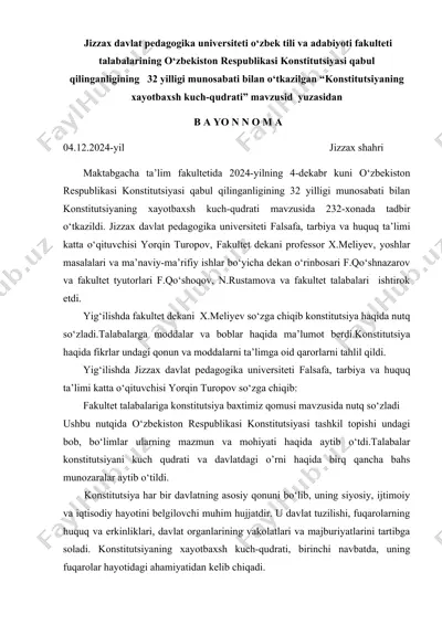 “konstitutsiyaning xayotbaxsh kuch-qudrati” bayonnomasi — DOC