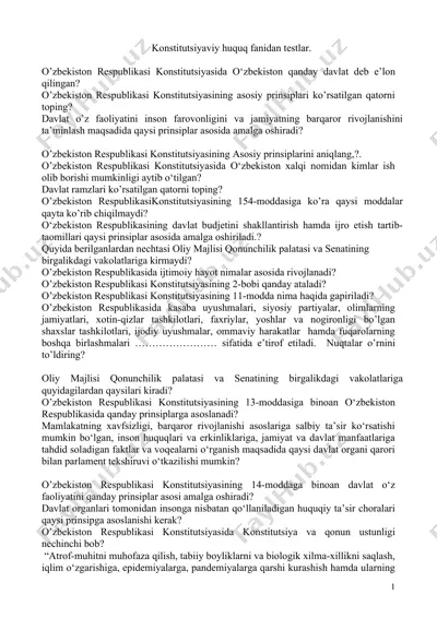 konstitutsiyaviy huquq fanidan testlar — DOC