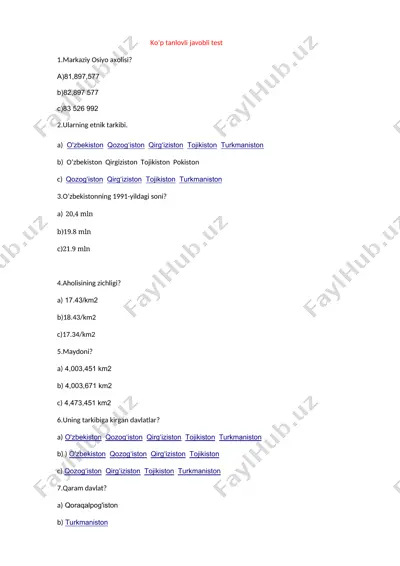 ko’p tanlovli javobli test — DOC